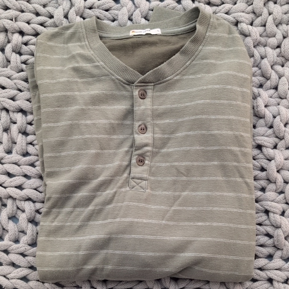 Marine Layer Sage Striped Long Sleeve Henley